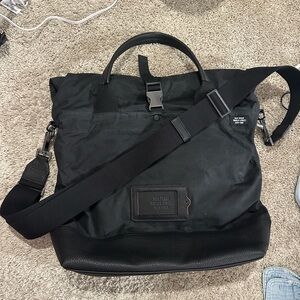 Jack Spade Black Waxed Canvas and Leather Messenger Bag with Adjustable Strap